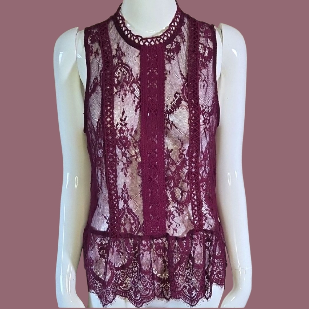 Xhilaration Red Lace Sleeveless Peplum Blouse